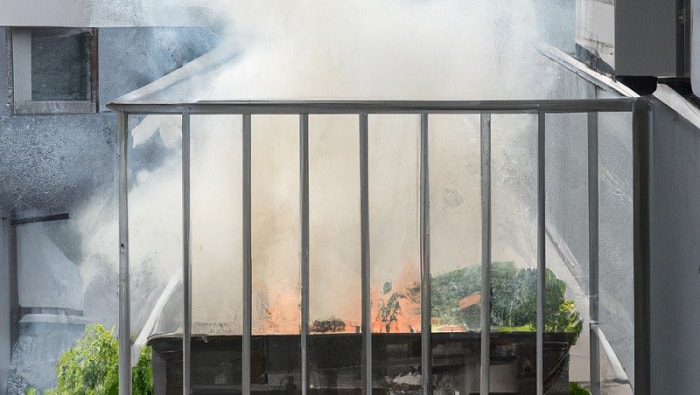 A fire on a balcony caused by a barbeque grill. Balcony safety ideas feature image.